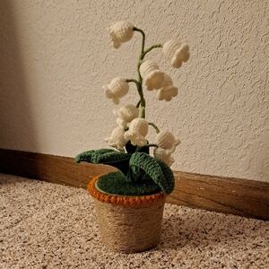 Elegant White Faux Lily of the Valley in Tan Planter